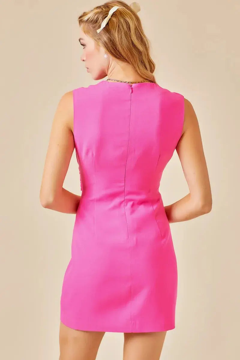 Padded Shoulder Twist Cocktail Dress