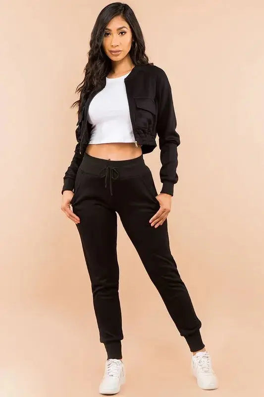 Cropped Lounge Jacket and Sweatpants Set