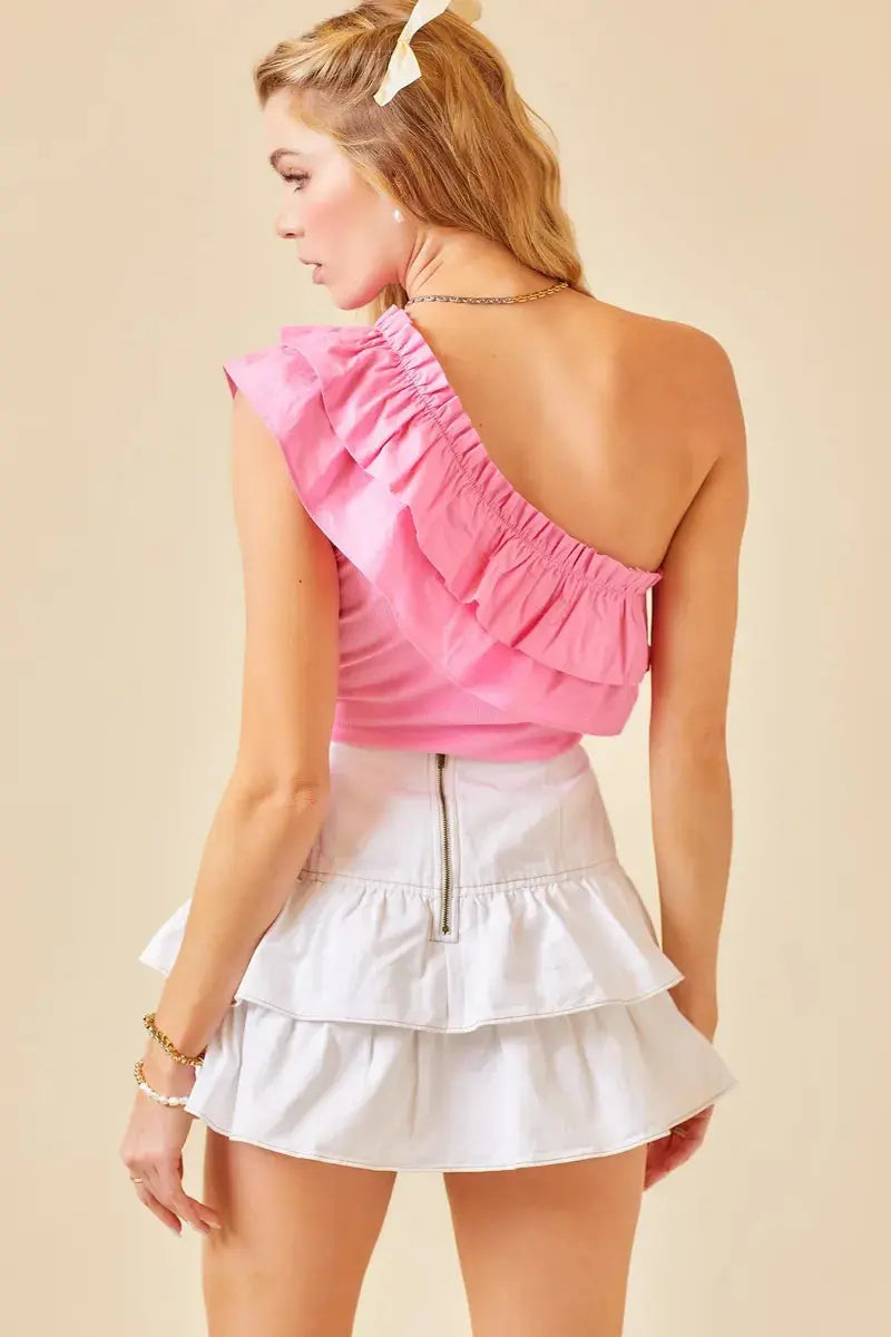 One Shoulder Ruffle Detail Bodysuit