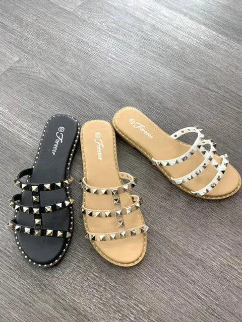 Studded Rhinestone Glossy Slip on Sandals