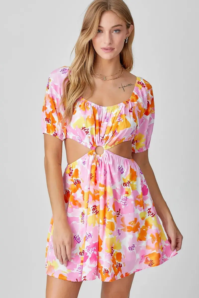 Sunset Square Neck Mini Dress With O-ring Detail