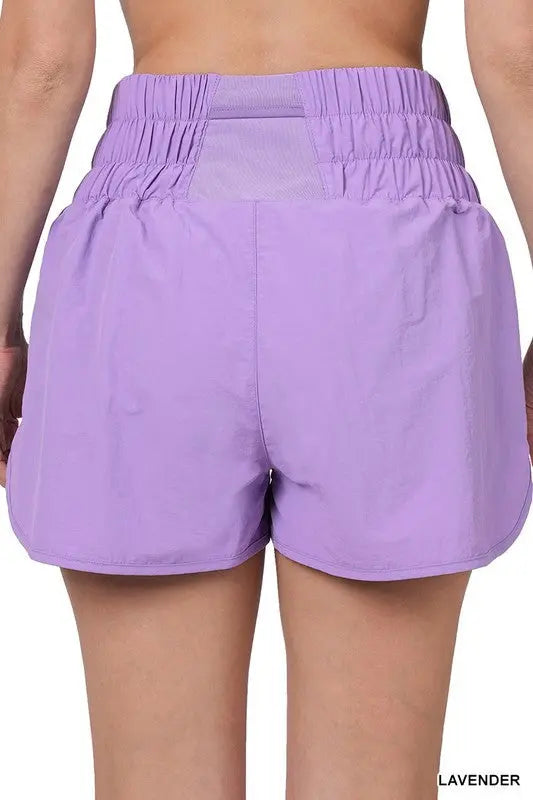 Windbreaker High Waisted Smocked Waistband Running Shorts