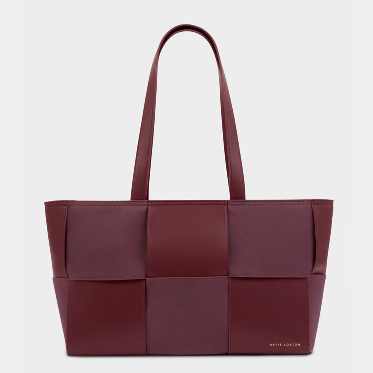 TAYA WOVEN SUEDETTE TOTE BAG | Cherry | 9 7/16" x 14 9/16" x 4 3/4" TAYA WOVEN