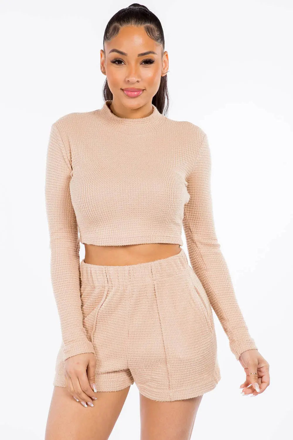 Veracci Waffle Knit Top & Shorts Lounge Set