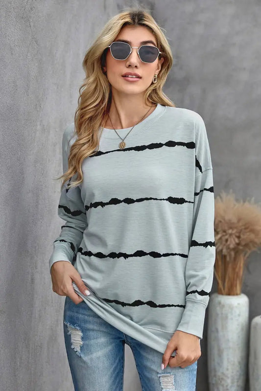 Long Sleeve Crewneck Sweatshirt Striped Printed Pullover