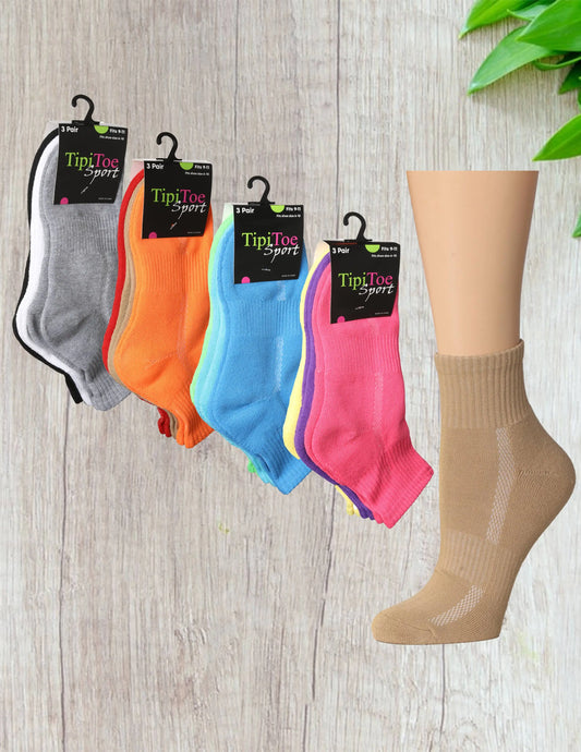 Women Tip Toe Sport Soft & Breathable Cushioned Athletic Crew Socks, 3 Pack